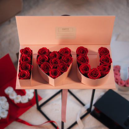 I Love U Box mit echten konservierten Rosen (min. 20 Stück)